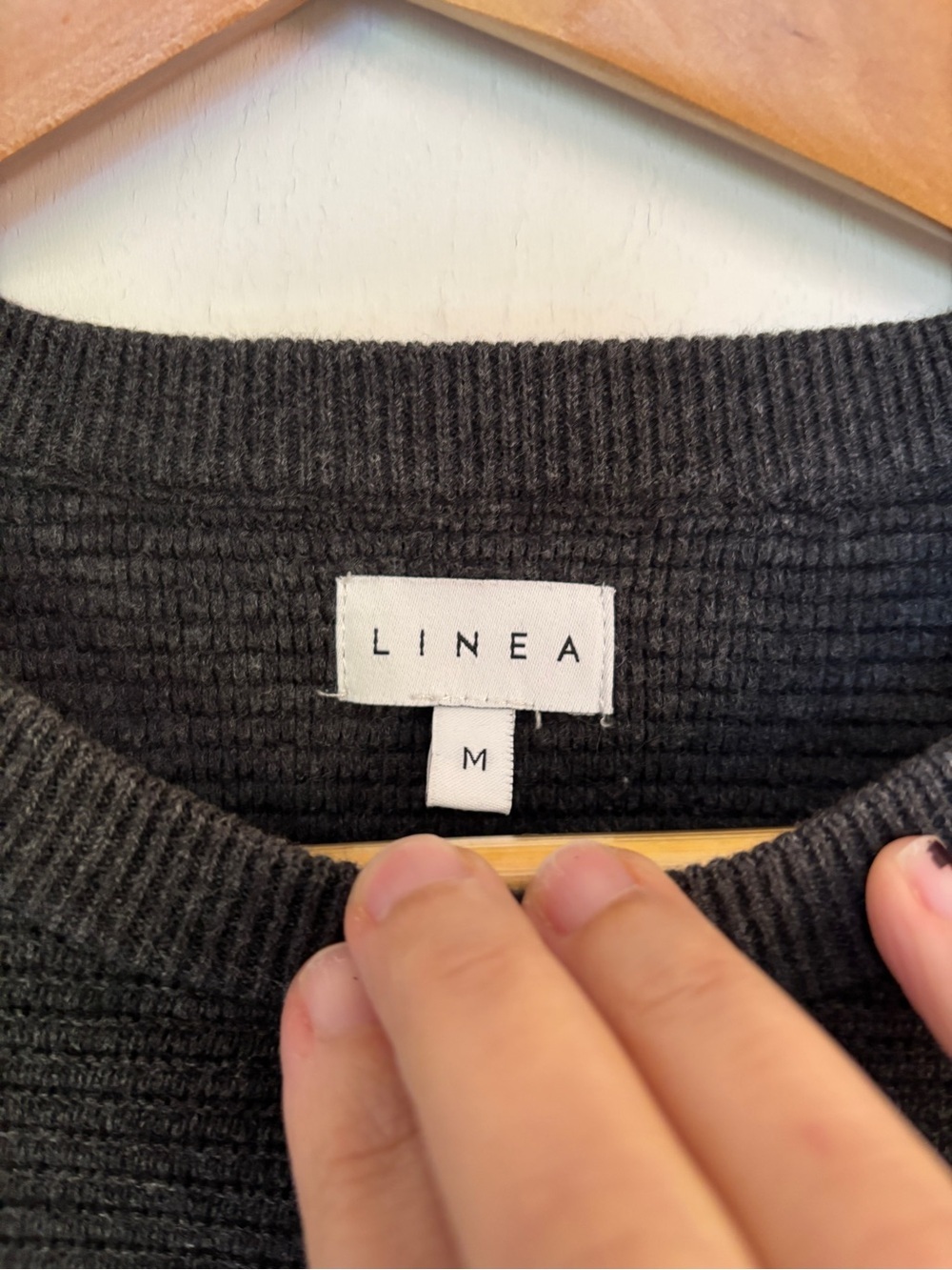 Linea Minimalist Fisherman Sweater Size Medium Androgynous Crewneck Dark Gray - Picture 4 of 7